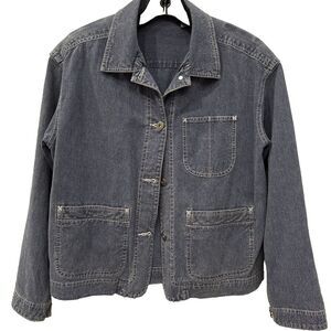VTG LIZ Claiborne Blazer Blue Denim Jean Jacket Blazer Pinstriped Womens Size PS